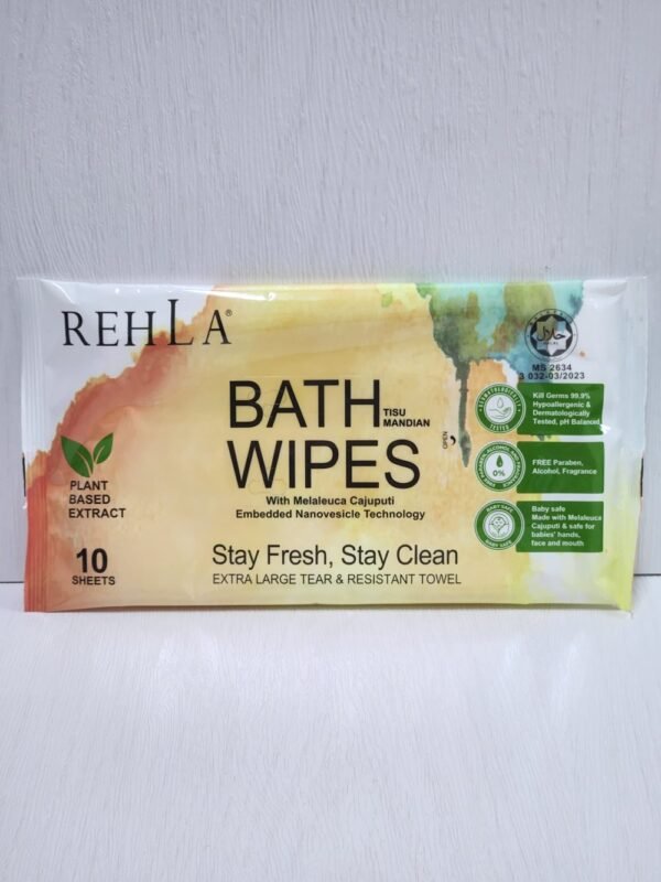 REHLA Halal Water-Based Bath Wipes – Alcohol Free, Hypoallergenic, Enriched with Melaleuca Cajuputi & Vitamin E – Perfect for Hajj, Umrah & Sensitive Skin